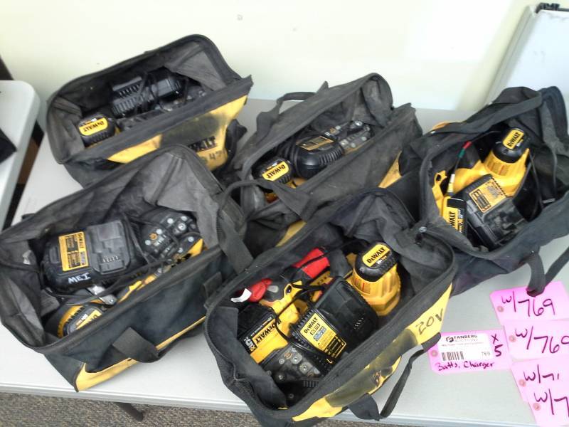 lot 769 image: Lot of (5) DeWalt DCS371 20V Cordless Band Saw with Battery, Charger, Case