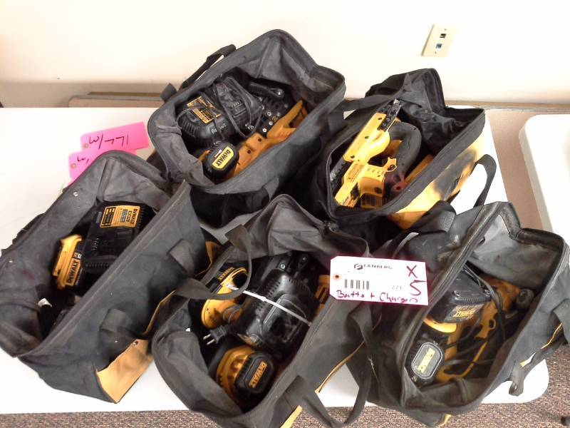 lot 771 image: Lot of (5) DeWalt DCS371 20V Cordless Band Saw with Battery, Charger, Case