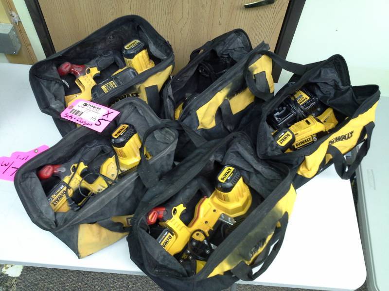 lot 773 image: Lot of (5) DeWalt DCS371 20V Cordless Band Saw with Battery, Charger, Case