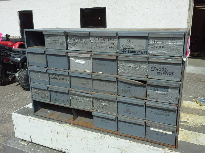 lot 716 image: Parts Organizer Cabinet with 30-Bins, Misc. Hardware