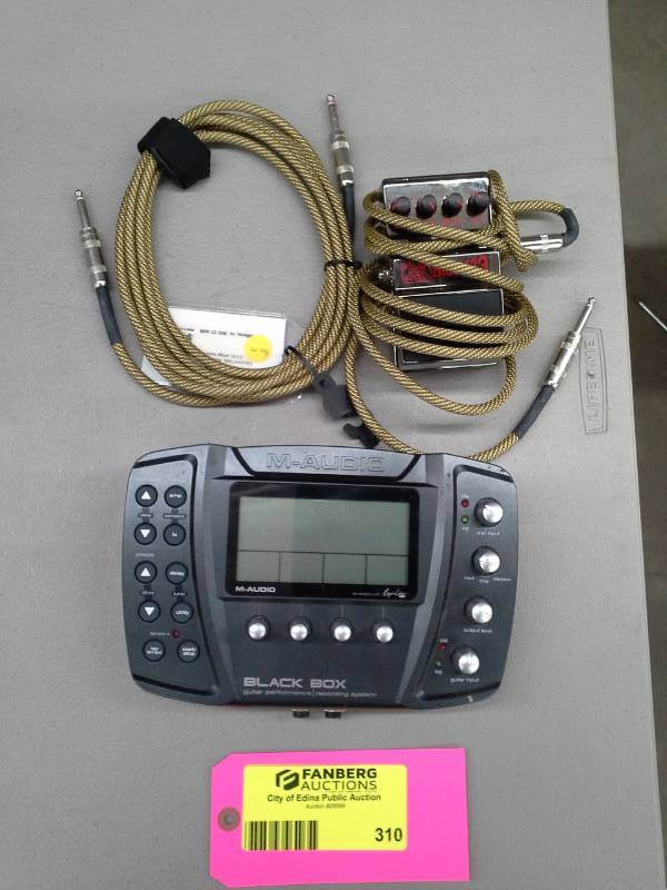 lot 310 image: M-Audio Black Box Guitar Performance Recording System, DiMarzio Overbraid Vintage Tweed 10ft. Instrument Cables, Black 13 Control Box