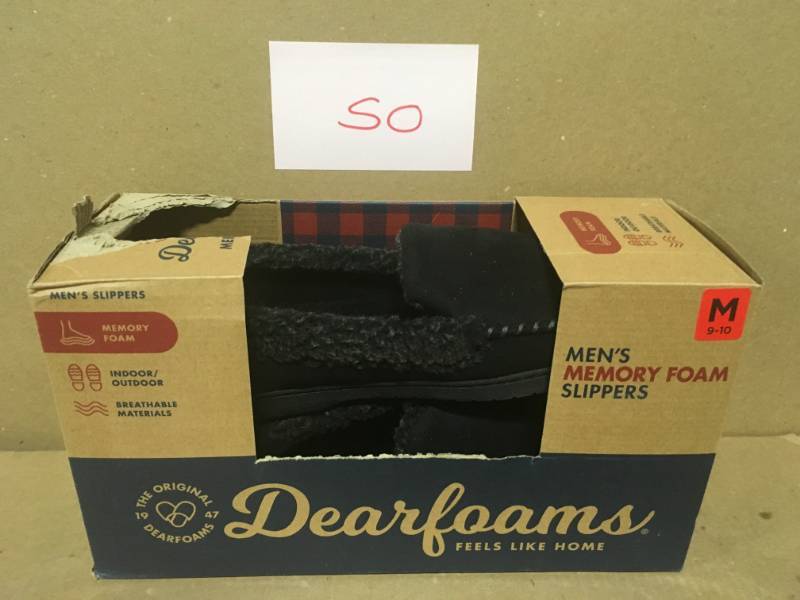 Dearfoams Mens Memory Foam Black Microsuede Whipstitch Moccasin Slipper Medium 9-10 not used