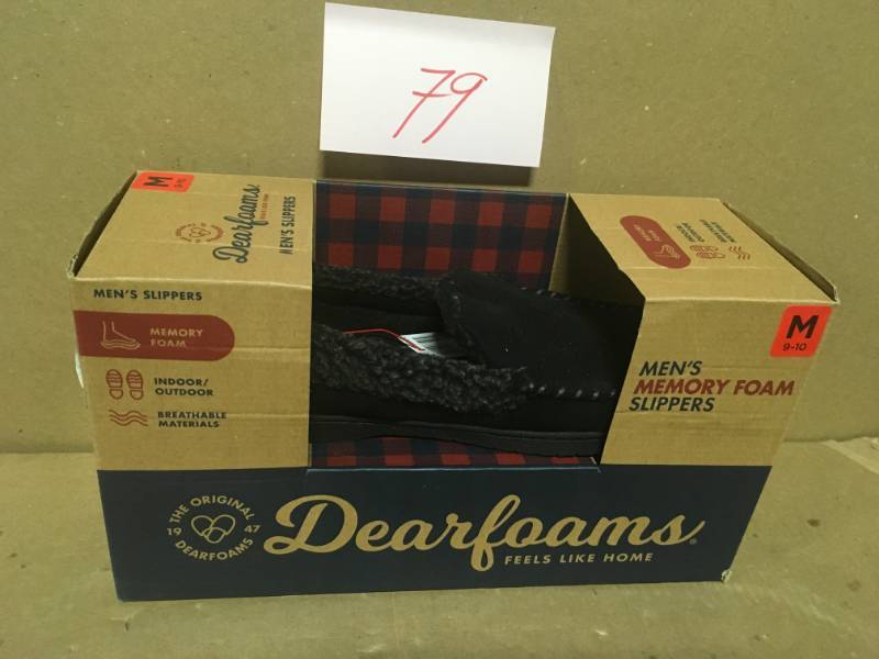 MENS DEARFOAMS SLIPPERS MEDIUM 9 - 10 BLACK SUEDE MOCCASIN MEMORY FOAM not used