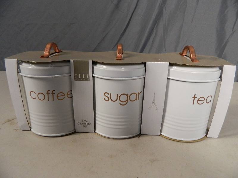 lot 28 image: New Elle Decor 3 Piece Canister Set