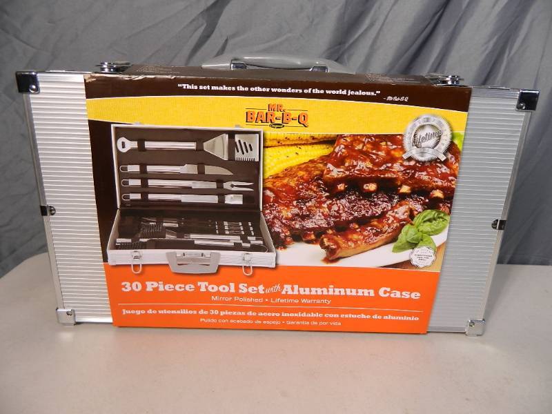 lot 58 image: New 30 Piece BBQ Tool Set with Aluminum Case