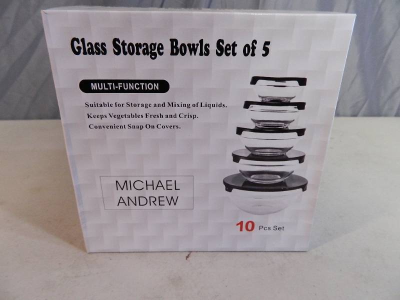 lot 81 image: New 10 Piece Glass Bowl Set with Lids