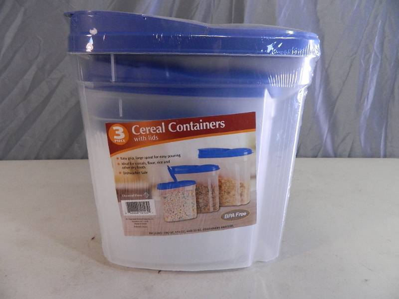 lot 109 image: 3 New Cereal Containers with Lids