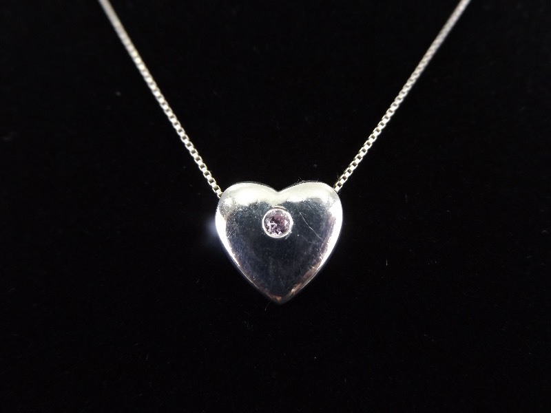 lot 25 image: .925 Sterling Silver Pink Sapphire Heart&nbspPendant Necklace