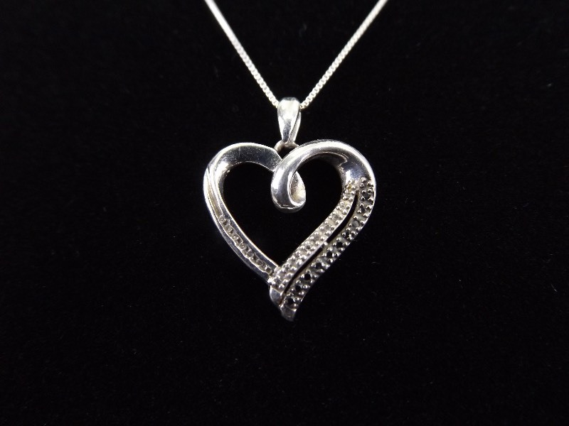 lot 26 image: .925 Sterling Silver Diamond Accented Heart&nbspPendant Necklace
