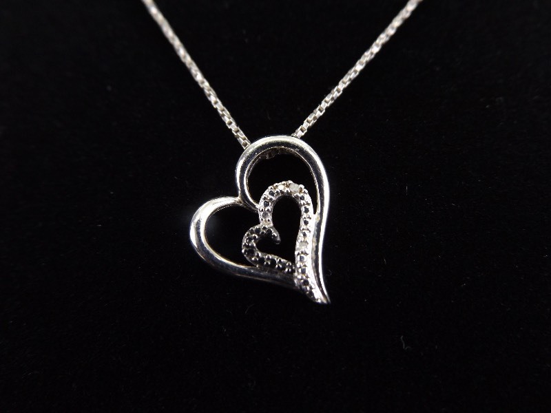 lot 27 image: .925 Sterling Silver Diamond Accented Heart&nbspPendant Necklace