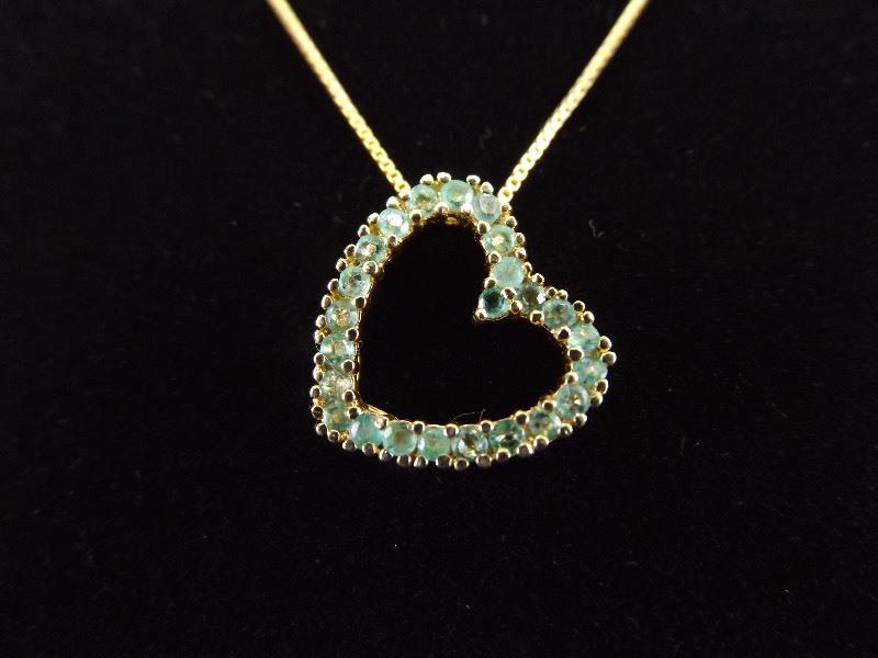 lot 28 image: .925 Sterling Silver Hiddenite Heart Vermeil&nbspPendant Necklace