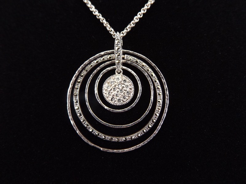 lot 30 image: .925 Sterling Silver Judith Jack Art Nouveau Hoop Pendant Necklace