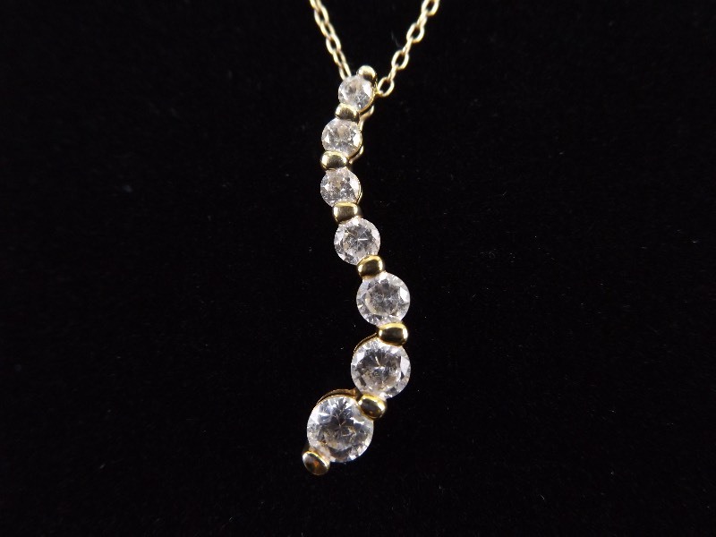 lot 33 image: .925 Sterling Silver Graduated Crystal Vermeil Pendant Necklace