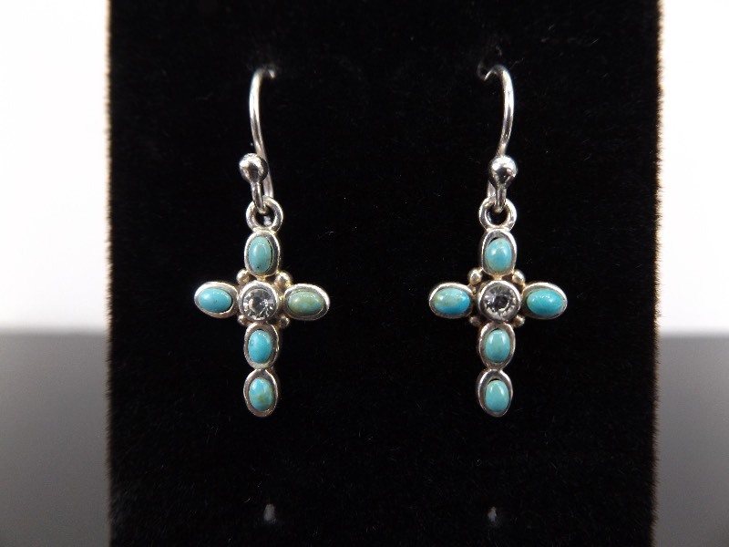 lot 43 image: .925 Sterling Silver Turquoise Cabochon Cross Earrings