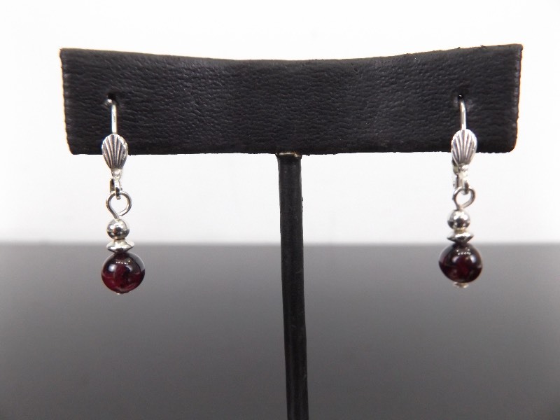 lot 45 image: .925 Sterling Silver Garnet Ball Dangle Earrings