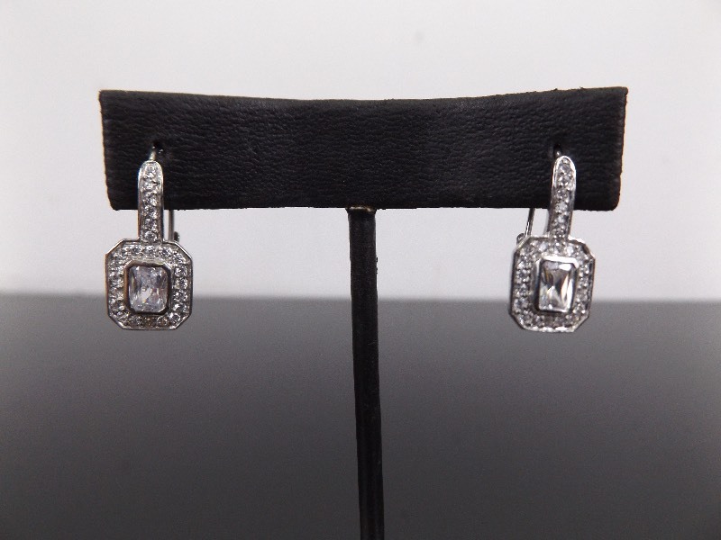 lot 49 image: .925 Sterling Silver Faceted Crystal Earrings
