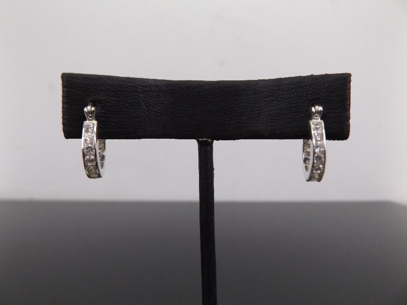lot 50 image: .925 Sterling Silver Crystal Hoop Earrings