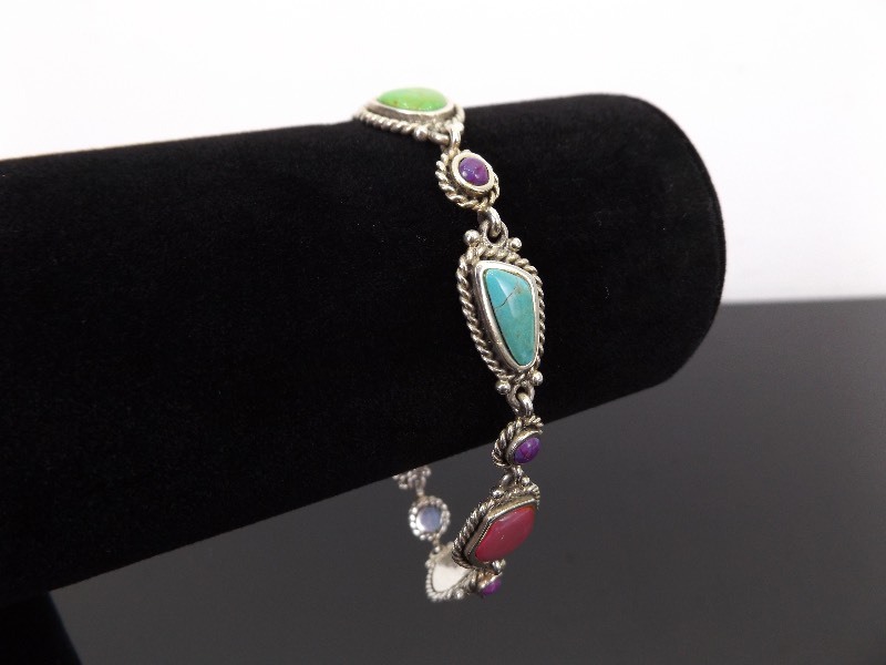 lot 54 image: .925 Sterling Silver Multi Sone Cabochon Bracelet