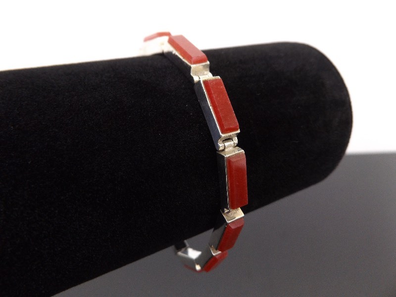 lot 57 image: .925 Sterling Silver Red Ruby Crystal Bracelet