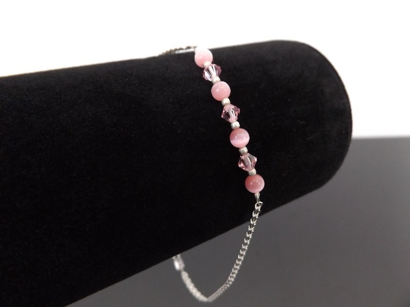 lot 60 image: .925 Sterling Silver Pink Cats Eye Chrysoberyl&nbspBracelet