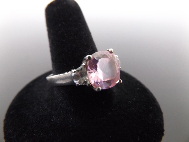 lot 71 image: .925 Sterling Silver Pink Sapphire Crystal Ring Size 10.5