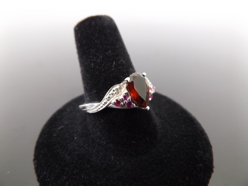 lot 80 image: .925 Sterling Silver Pear Cut Garnet Ring Size 9.5
