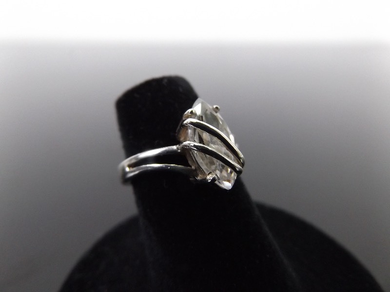 lot 91 image: .925 Sterling Silver Marquise Cut Crystal Solitaire Ring Size 5.25
