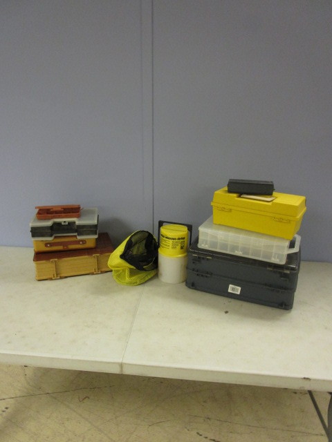 lot 519 image: CONTAINS 8 TACKLE BOXES AND TWO BAIT WELLS