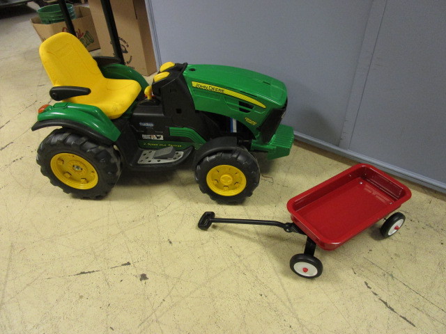 lot 498 image: JOHN DEERE GROUND FORCE CHILDRENS TRACTOR AND RADIO FLYER WAGON