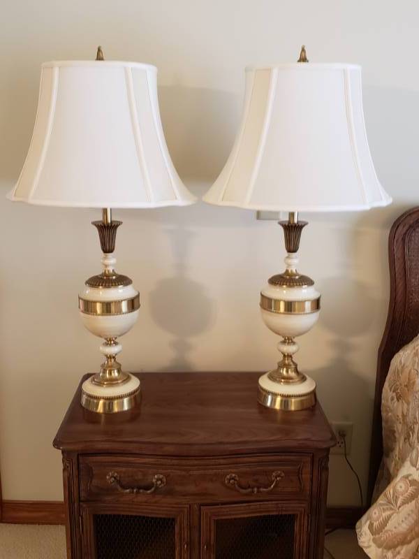 lot 15 image: (2) Elegant Torchiere Table Lamps with Custom Roseart Shades