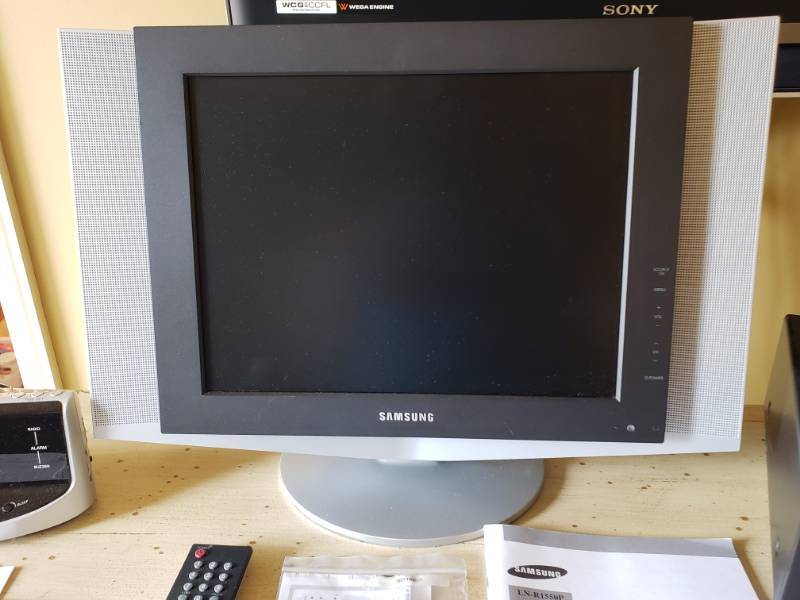 lot 46 image: Sony TV  Sony Duel Cassette Player  Sony Alarm Radio  Samsung Computer Monitor