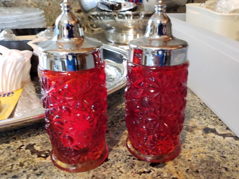 lot 75 image: Silverplate, Amberina Salt & Pepper, Depression Plates, and More