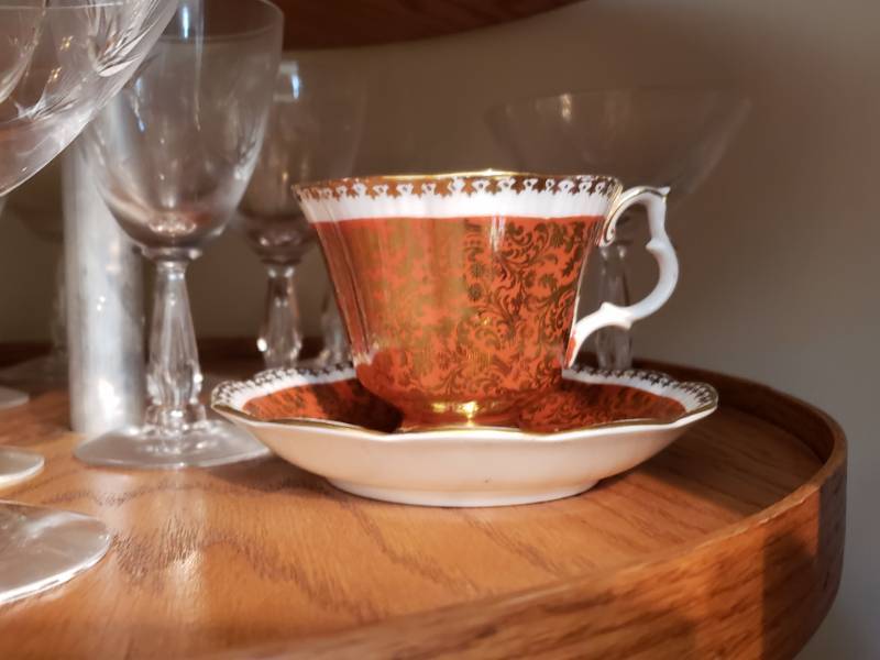 lot 76 image: Vintage Etched Glass Stemware, Royal Albert Tea Cup and Saucer, Etc.
