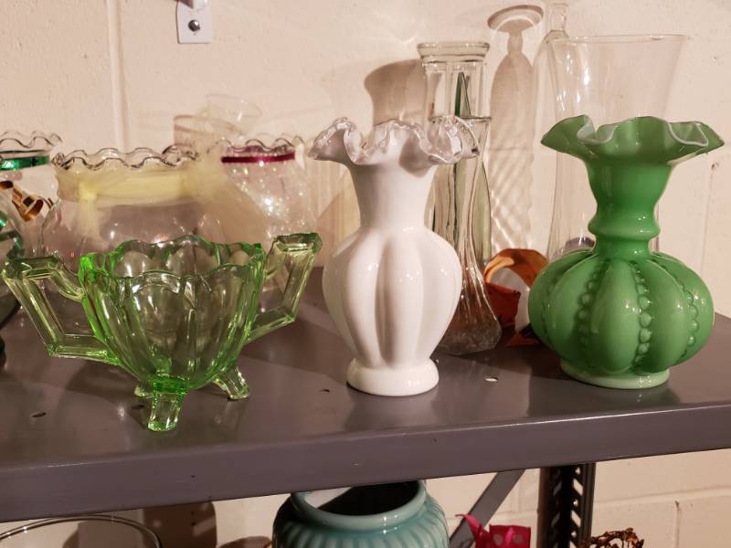 lot 122 image: Fenton Silvercrest  Green Depression Glass, etc.