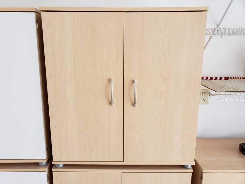 lot 159 image: (1) Brown Indoor  Garage Storage Cabinets