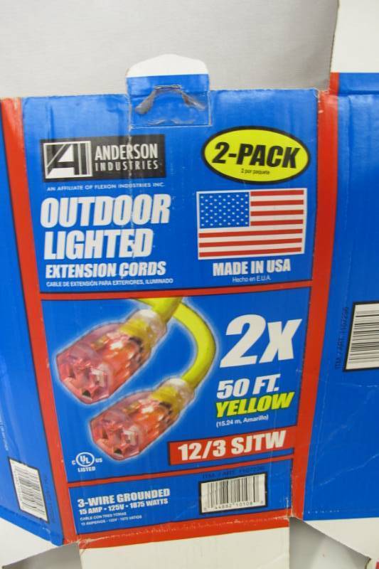 lot 4 image: Anderson Industries  2 Pack 50 Ft Yellow Extension Cords 3-wire grounded Outdoor Lighted