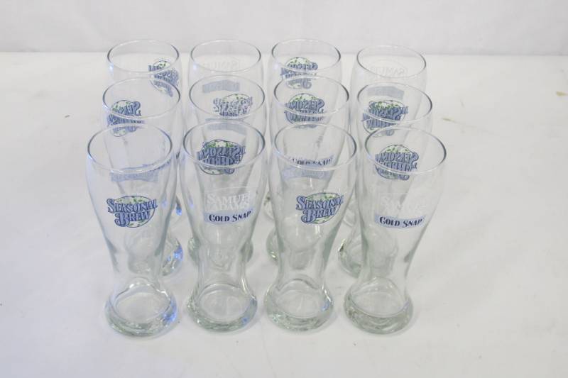 lot S2 image: Lot of 12 Glass Sam Adams Cold Snap 16 oz. Pilsner Glasses