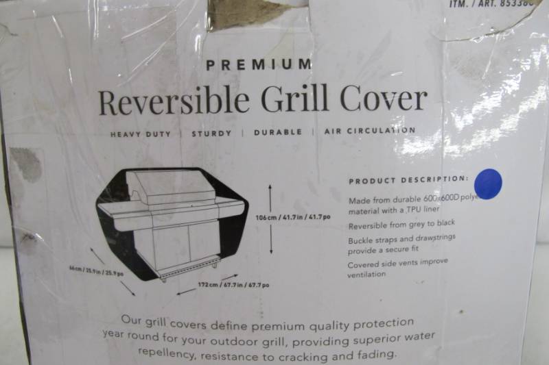 lot 108 image: Premium Reversible Heavy Duty Grill Cover - Heavy Duty - Black  Grey - TPU Liner