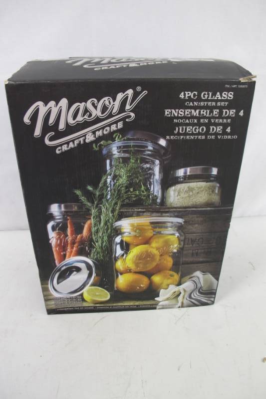 lot 92 image: TTU Glass Mason Craft and More 4-Piece Glass Canister Set