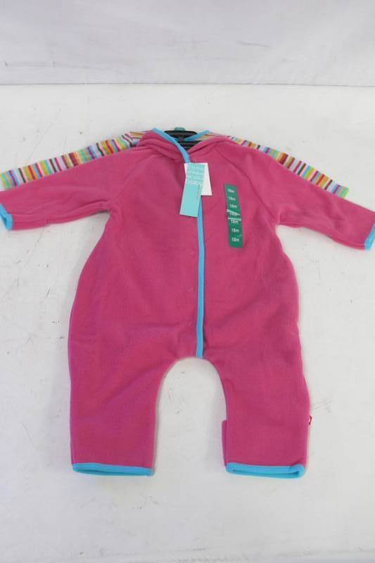 lot 58 image: Zutano Baby Cozie Fleece Elf Hooded 2-pc Set Fuschia Super Stripe Girls Size 18m - NEW