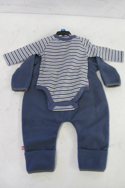 lot 57 image: Zutano Baby Cozie Fleece Elf Hooded 2-pc Set NavyNavy Stripe Onsie - 12 Month - NEW