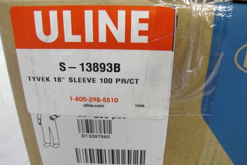 lot 52 image: DuPont Tyvek Sleeve  White - 18, Box of 100 ULine S-13893B