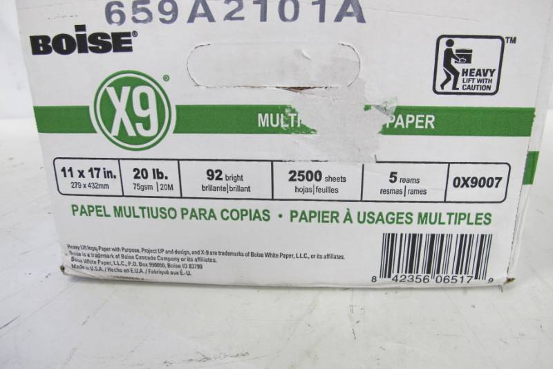 lot 129 image: BOISE X9 Multi-USE Copy Paper 11 x 17 2500 Pages 20 lbs, 92 Brightness, 500Ream, 5 ReamsCarton