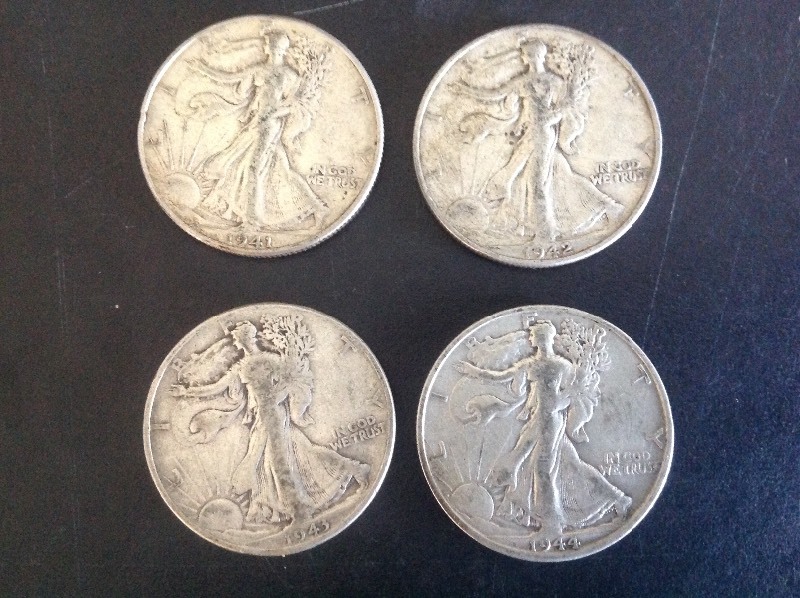 4 - Walking Liberty Half Dollars 1941, 42, 43, 44