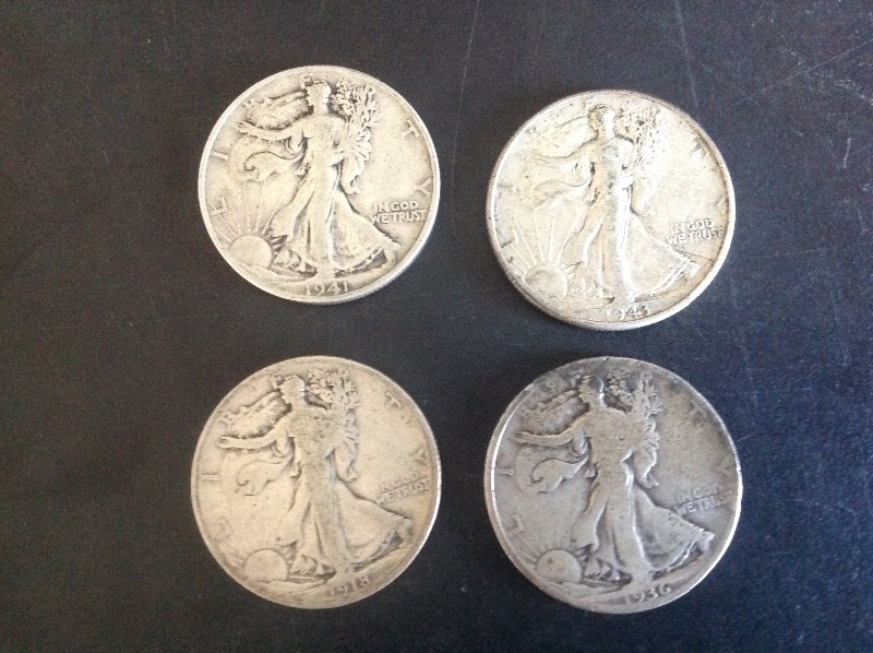 4 - Walking Liberty Half Dollars 1918, 36, 41 & 43