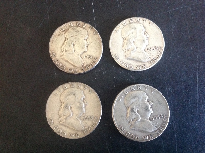 4 - Franklin Half Dollars 1951, 52, 53 & 54