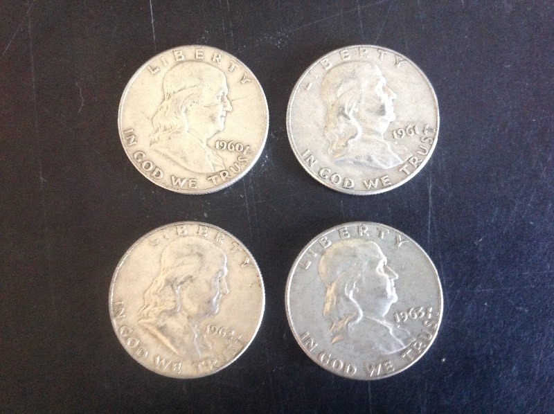 4 - Franklin Half Dollars 1960, 61, 62 & 63