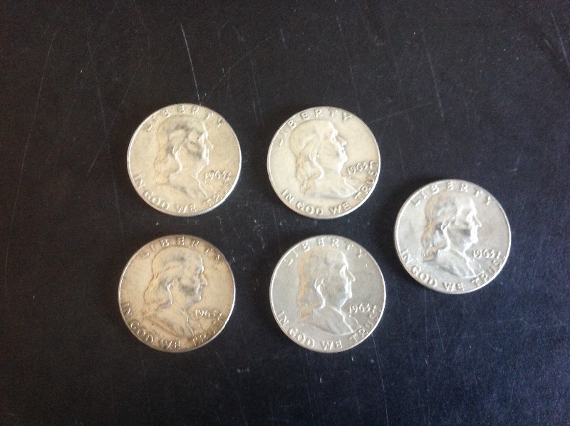 5 - 1963 Franklin Half Dollars