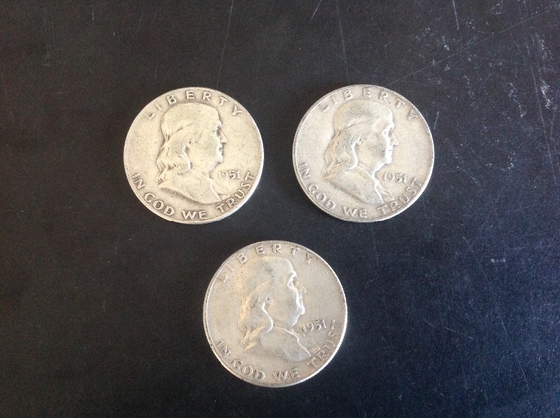 3 - 1951 Franklin Half Dollars