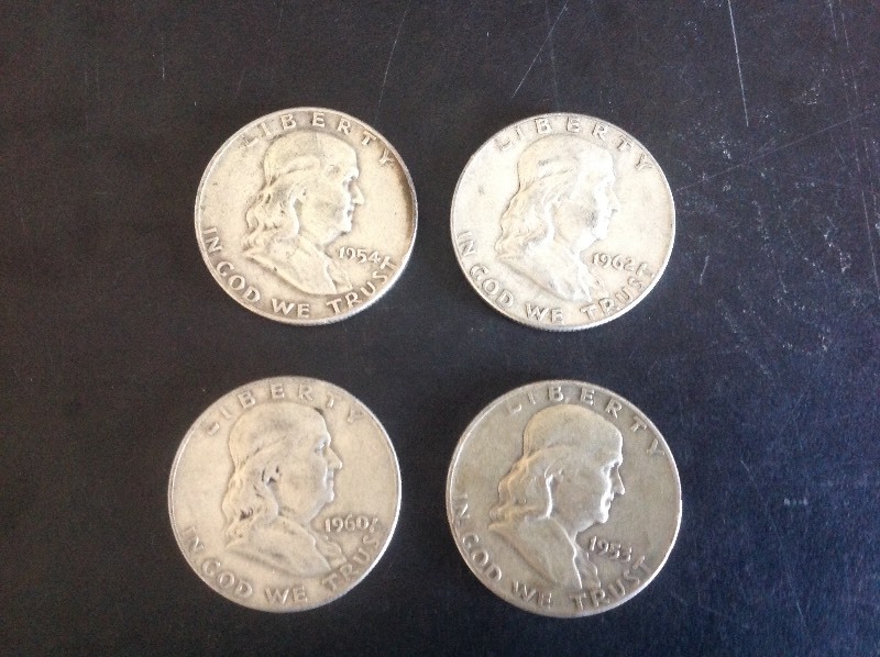 4- Franklin Half Dollars 1953, 54, 60 & 62